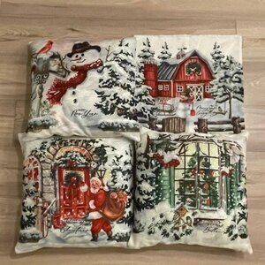 Watercolor Christmas Pillow Covers Only 18x18 Set of 4